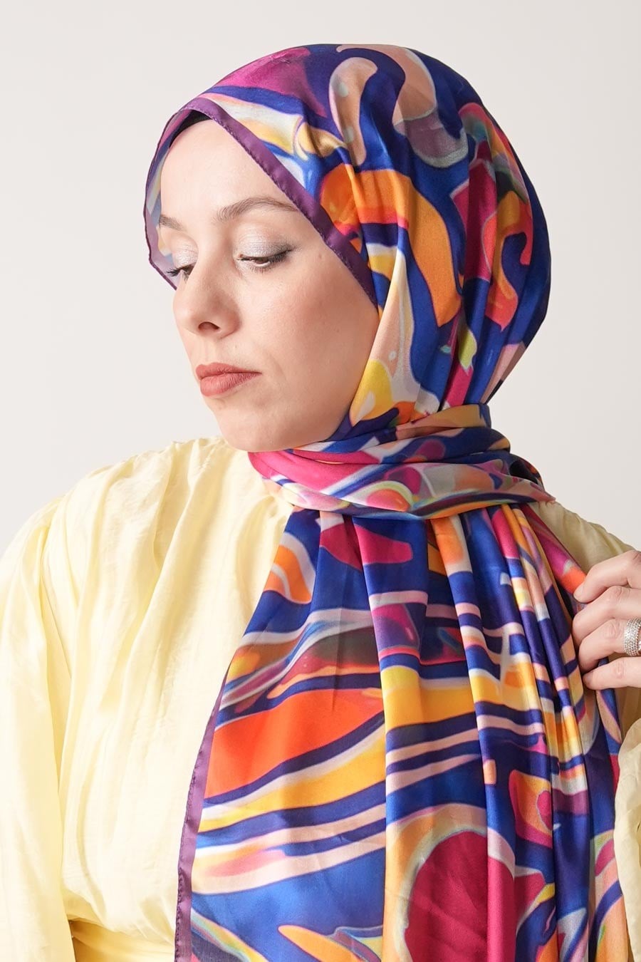 Colourful Desen Hint Vual Şal Mor
