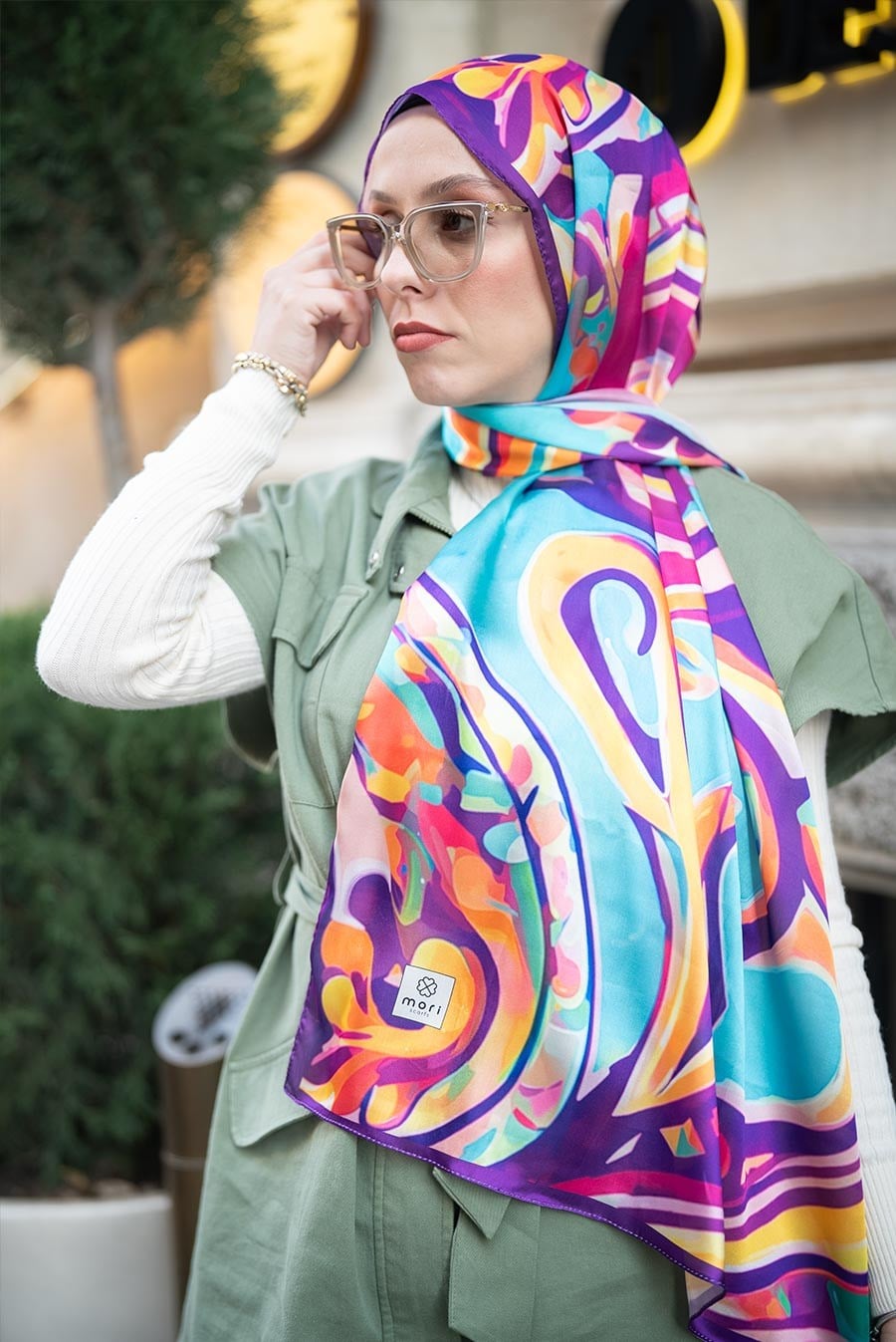 Colourful Desen Hint Vual Şal Turkuaz