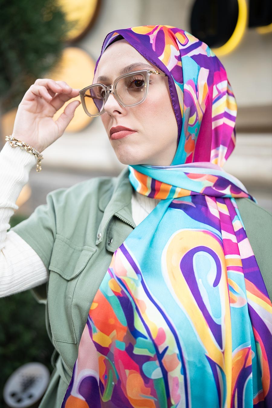Colourful Desen Hint Vual Şal Turkuaz