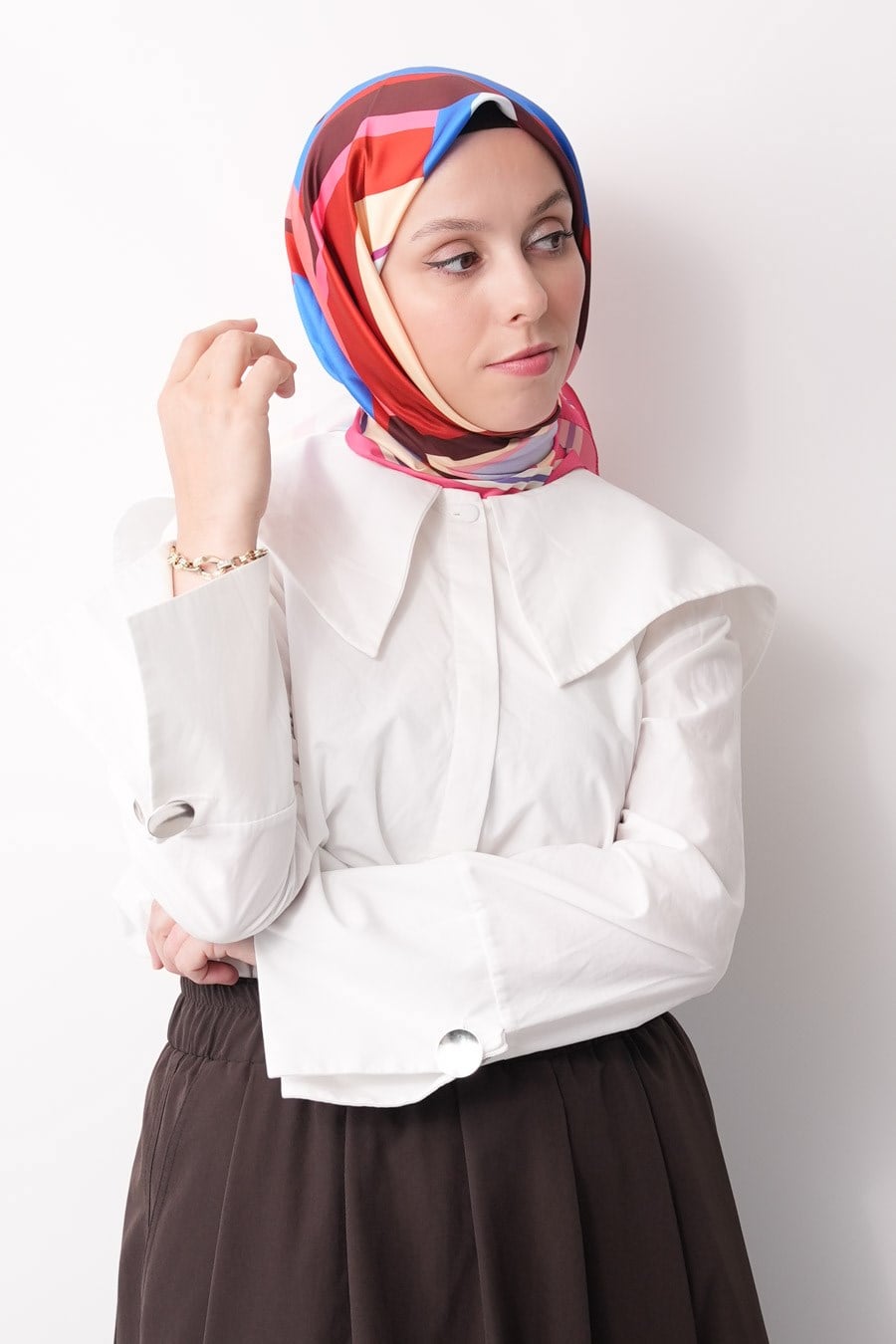 Cream Angle Desen İpeksi Rayon Eşarp Pembe