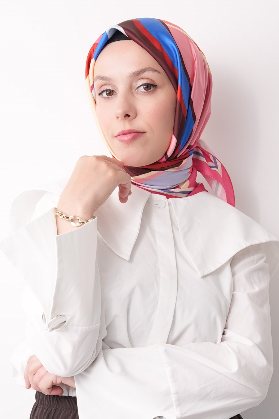 Cream Angle Desen İpeksi Rayon Eşarp Pembe