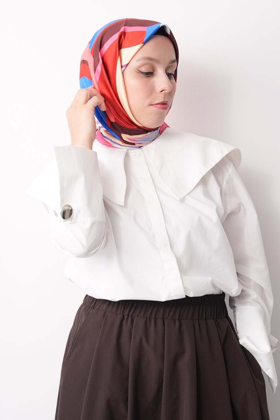 Cream Angle Desen İpeksi Rayon Eşarp Pembe