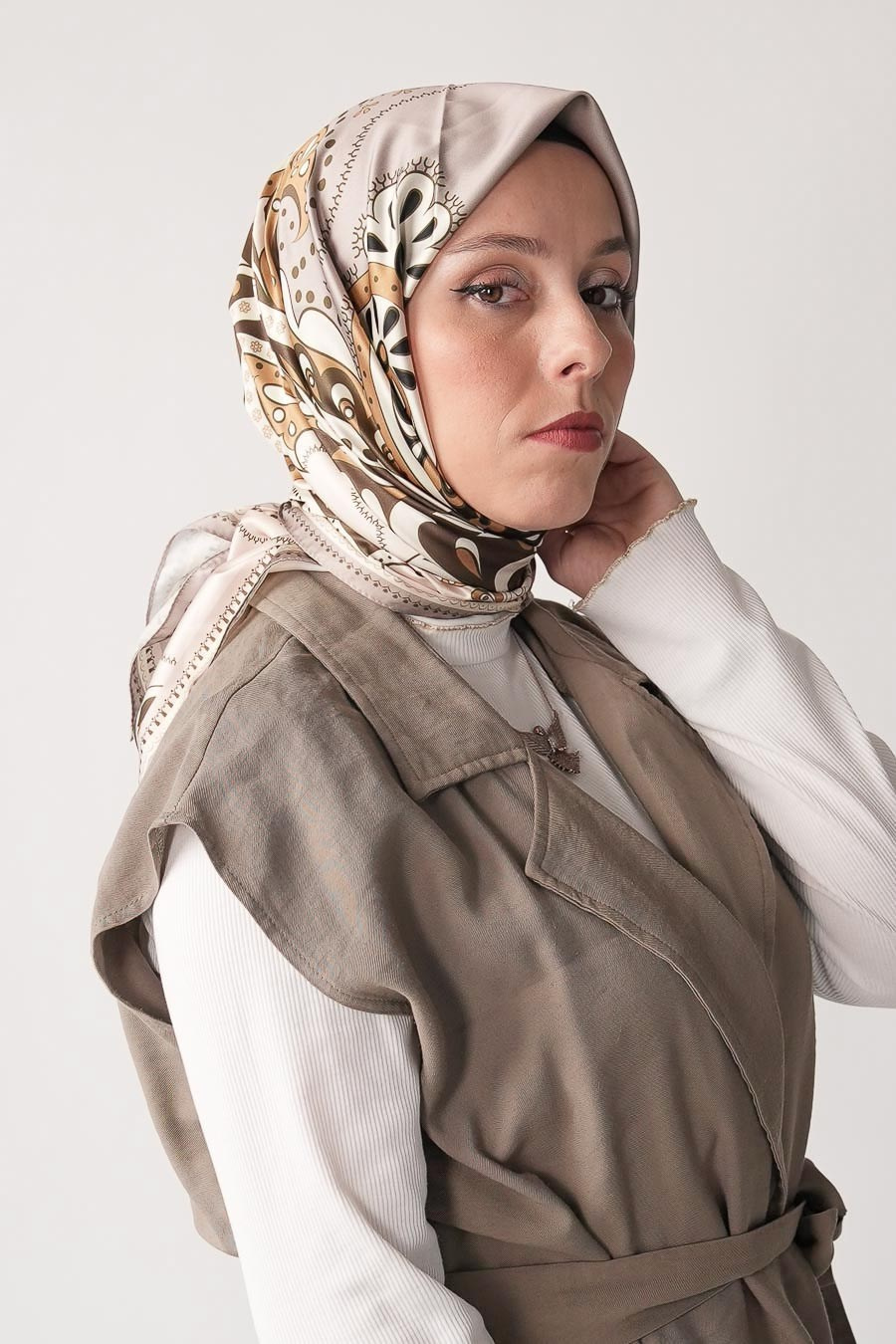 Desert Mirage Desen İpeksi Rayon Eşarp Kahverengi