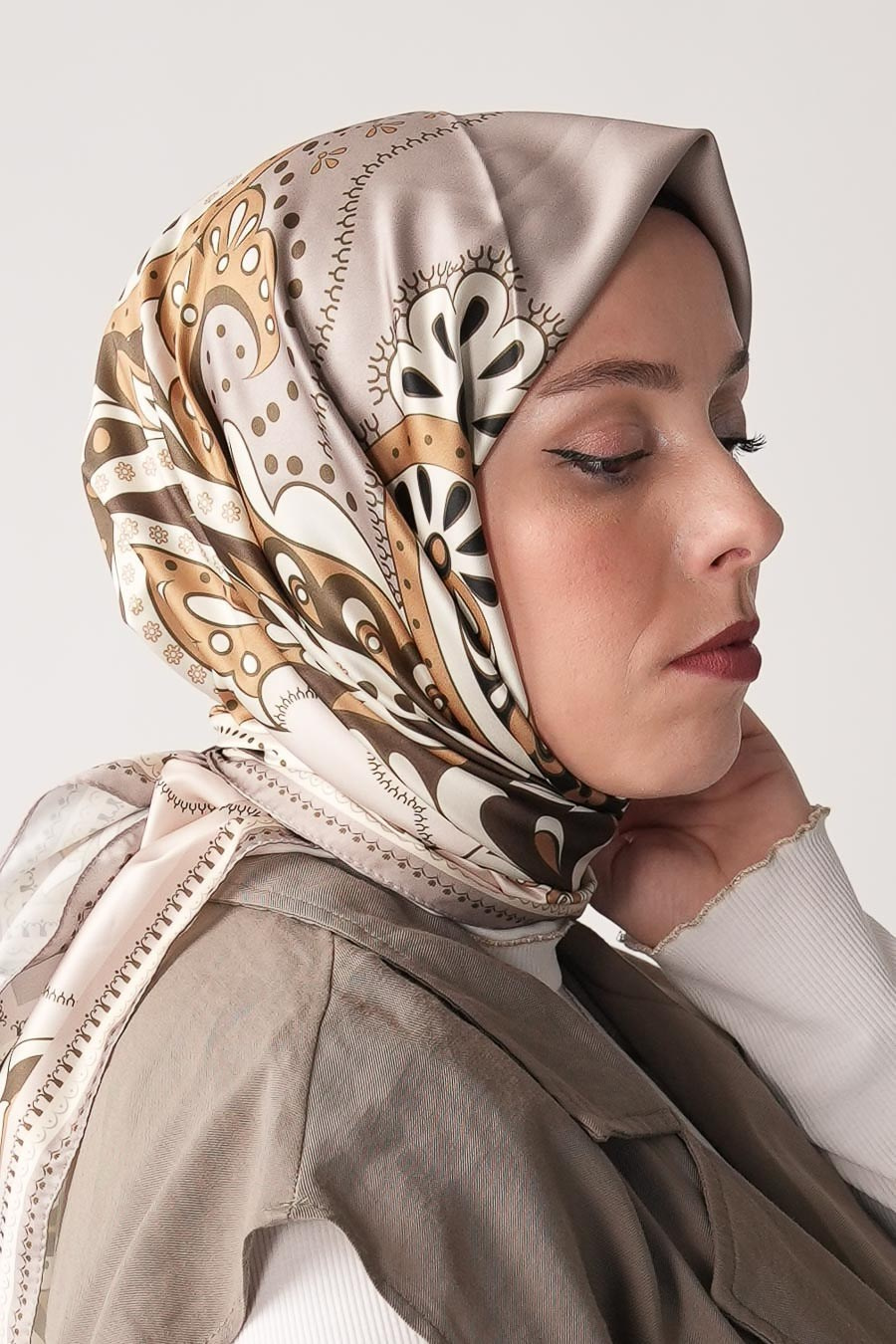 Desert Mirage Desen İpeksi Rayon Eşarp Kahverengi