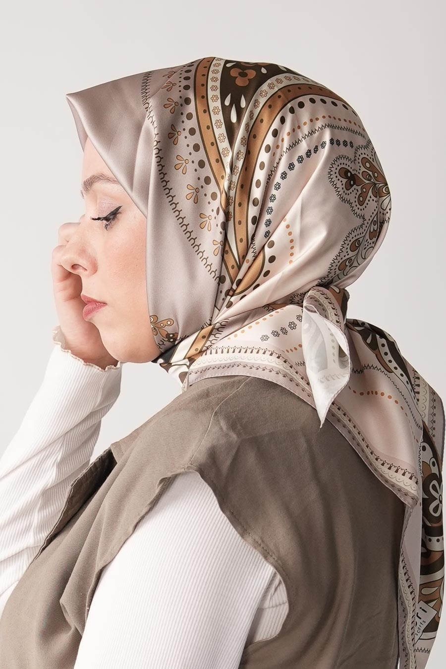 Desert Mirage Desen İpeksi Rayon Eşarp Kahverengi
