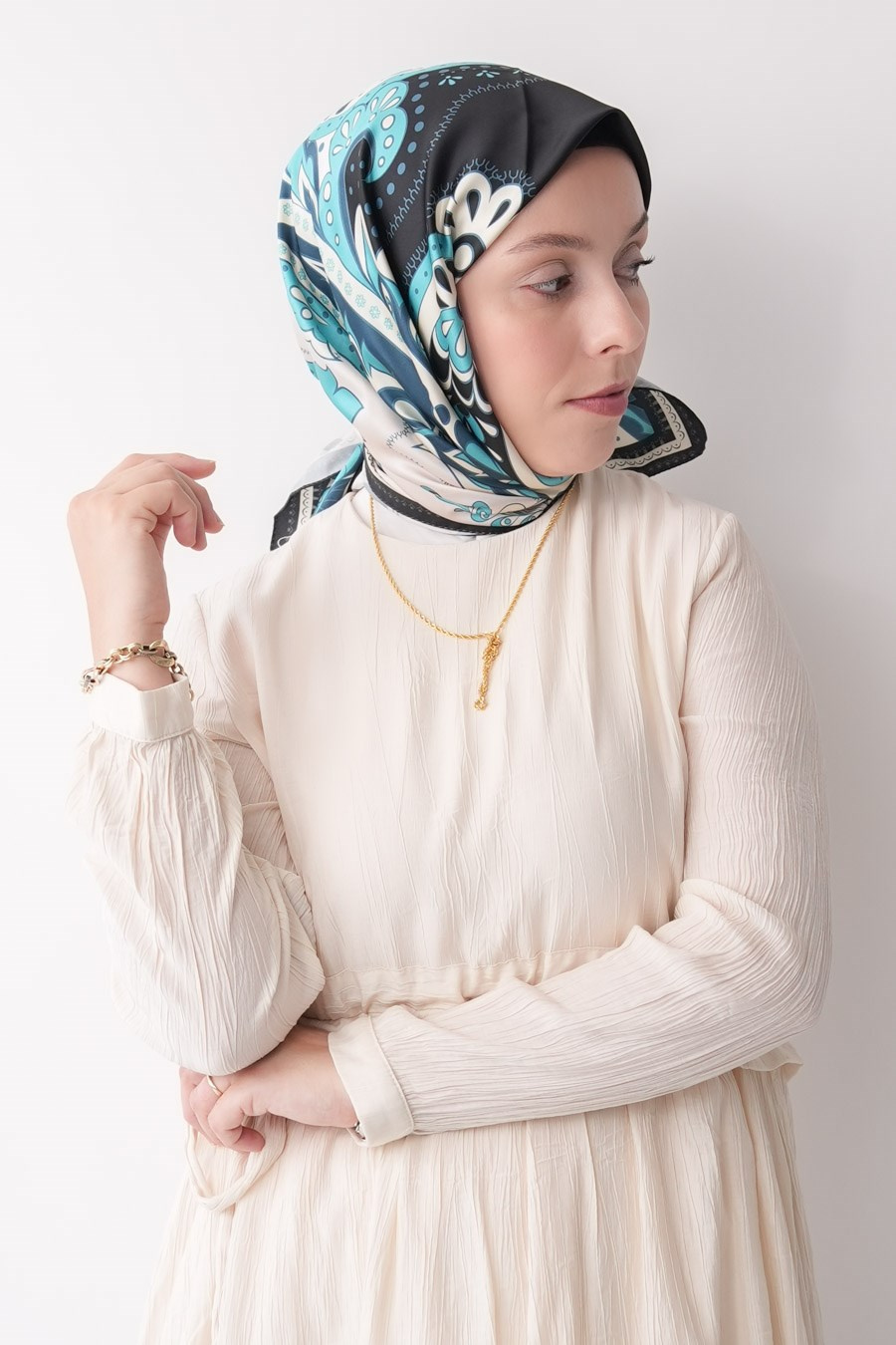 Desert Mirage Desen İpeksi Rayon Eşarp Turkuaz