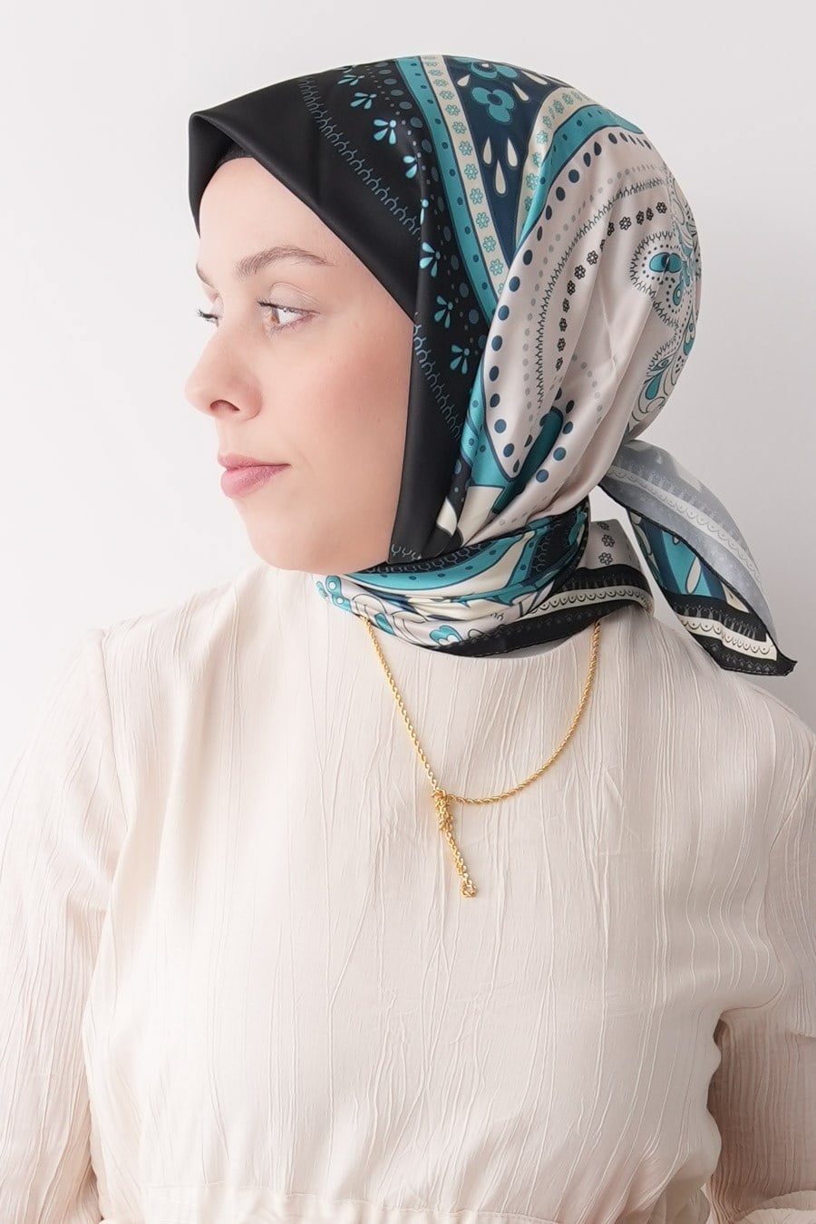 Desert Mirage Desen İpeksi Rayon Eşarp Turkuaz