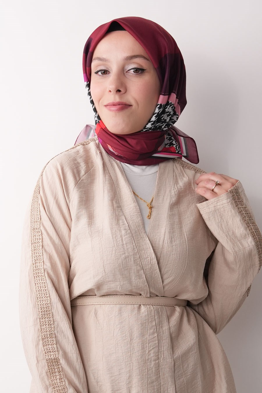 Fashion Steps Desen Soft Eşarp Bordo