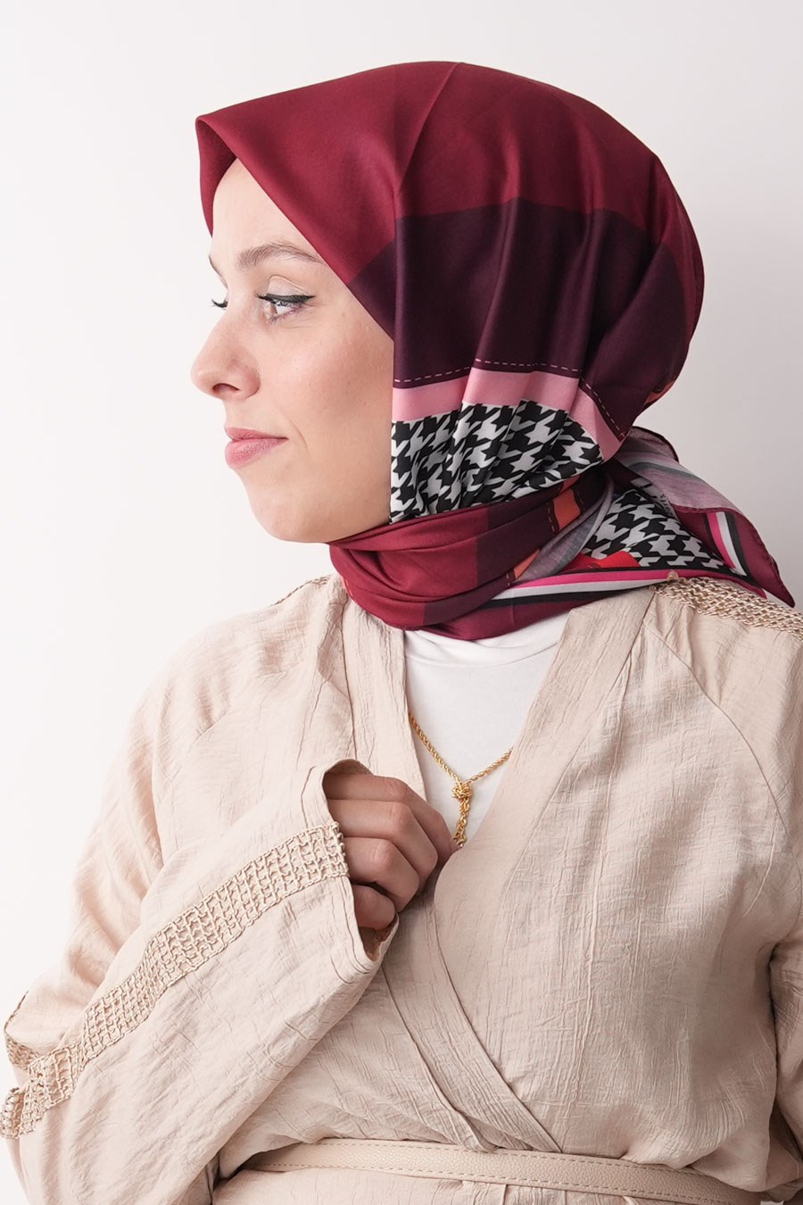 Fashion Steps Desen Soft Eşarp Bordo