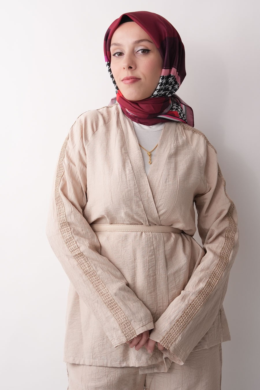 Fashion Steps Desen Soft Eşarp Bordo
