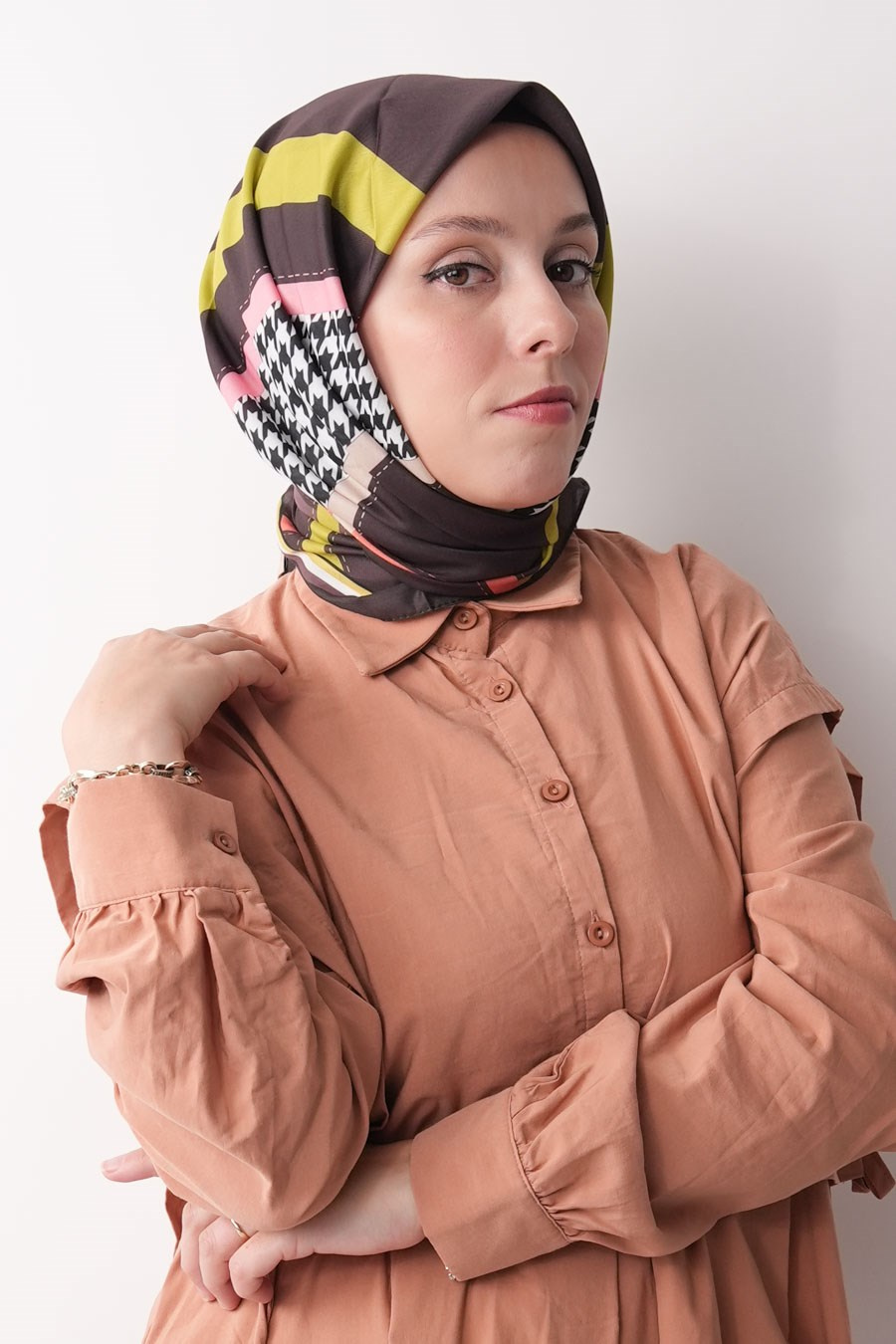 Fashion Steps Desen Soft Eşarp Kahverengi