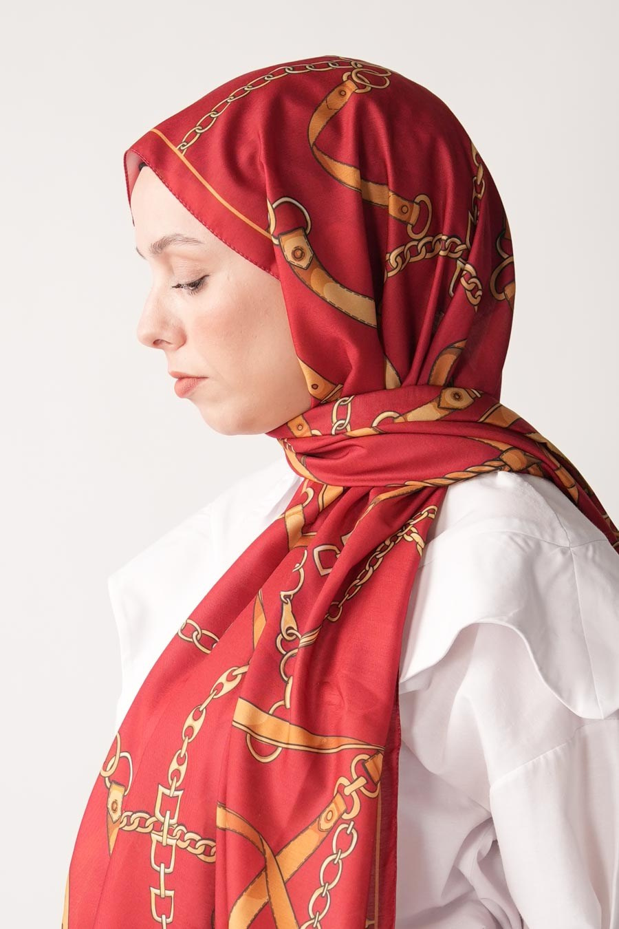 Golden Belt Desen Soft Şal Kırmızı