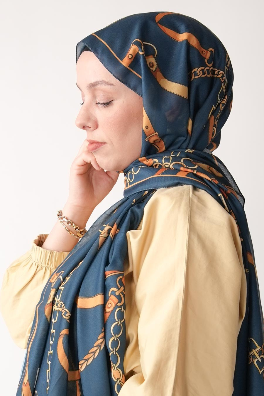 Golden Belt Desen Soft Şal Lacivert
