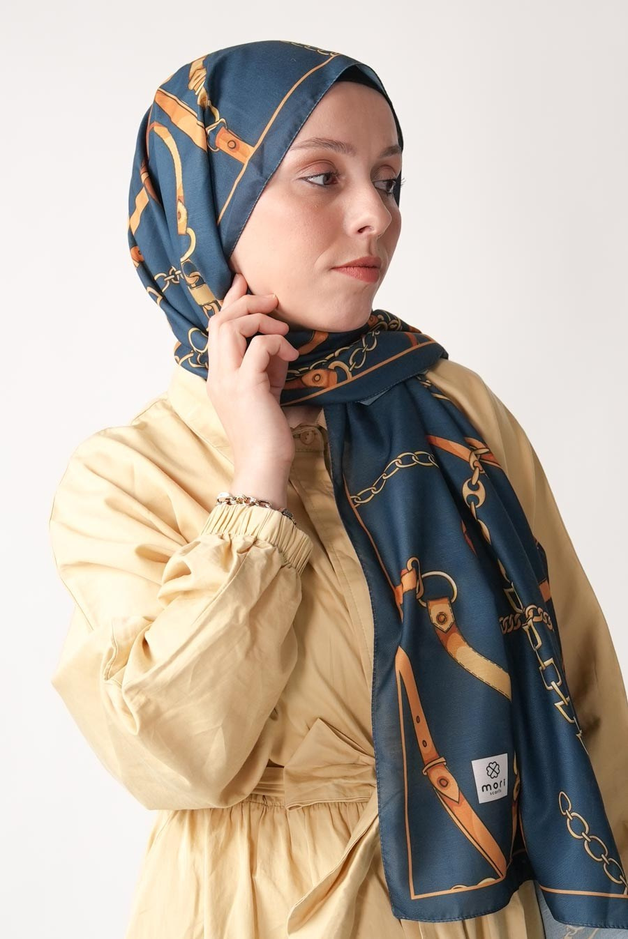Golden Belt Desen Soft Şal Lacivert