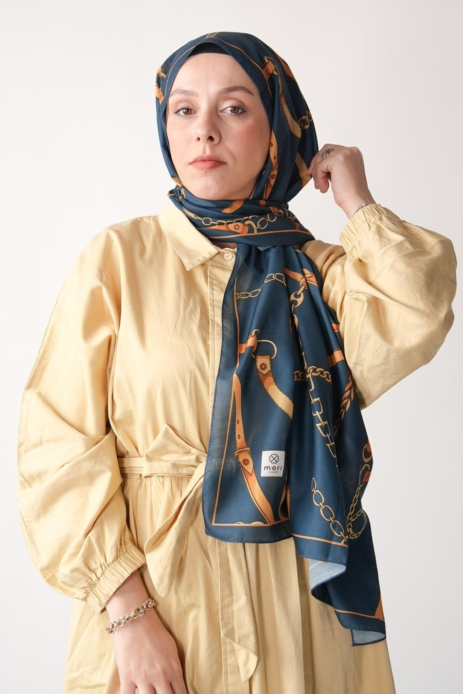 Golden Belt Desen Soft Şal Lacivert
