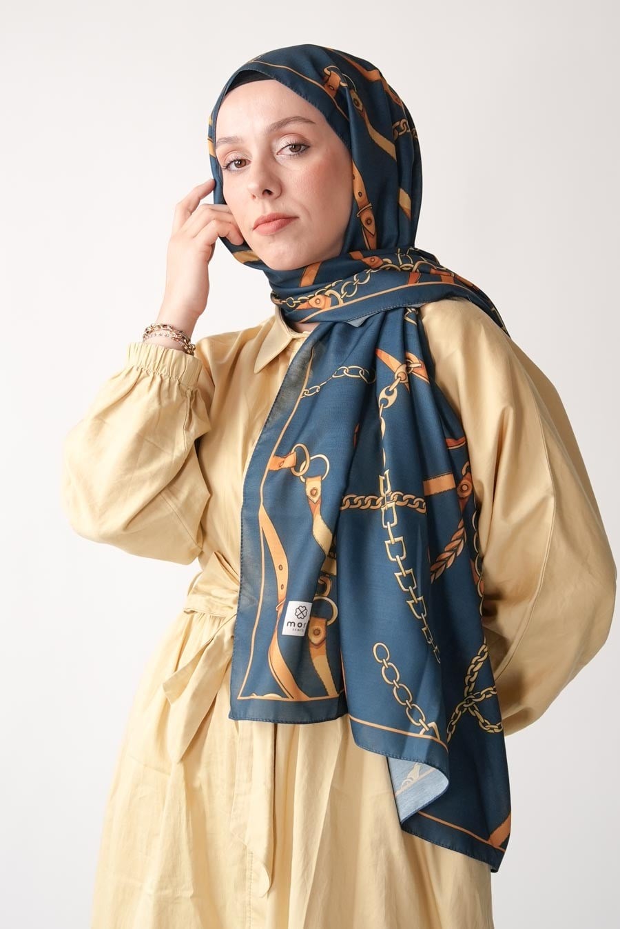 Golden Belt Desen Soft Şal Lacivert