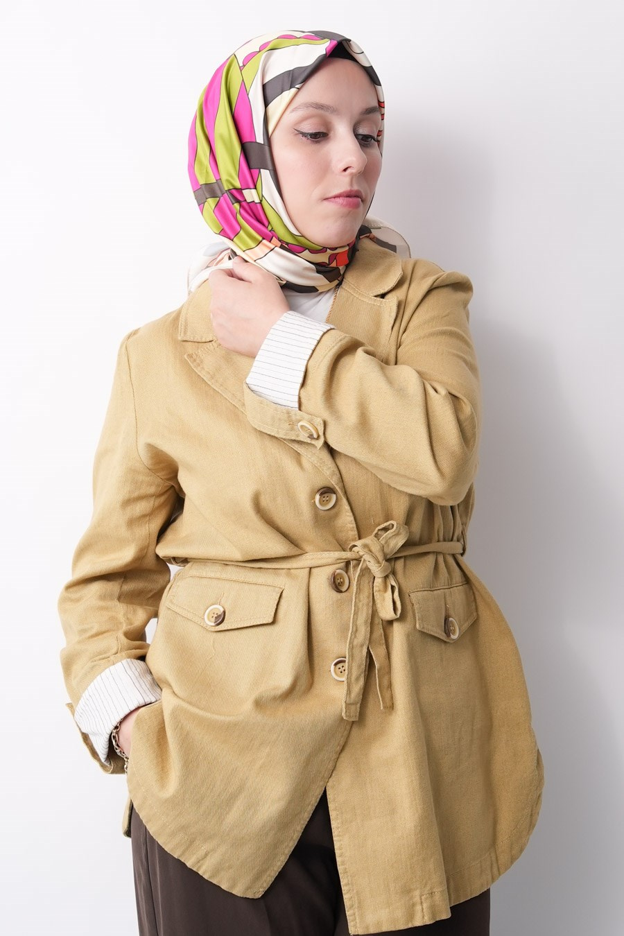 Latte Square Desen İpeksi Rayon Eşarp Yeşil