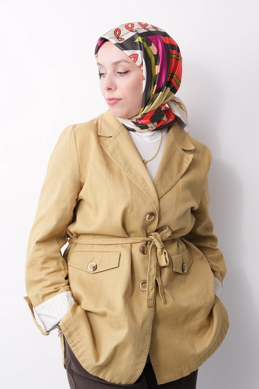 Latte Square Desen İpeksi Rayon Eşarp Yeşil