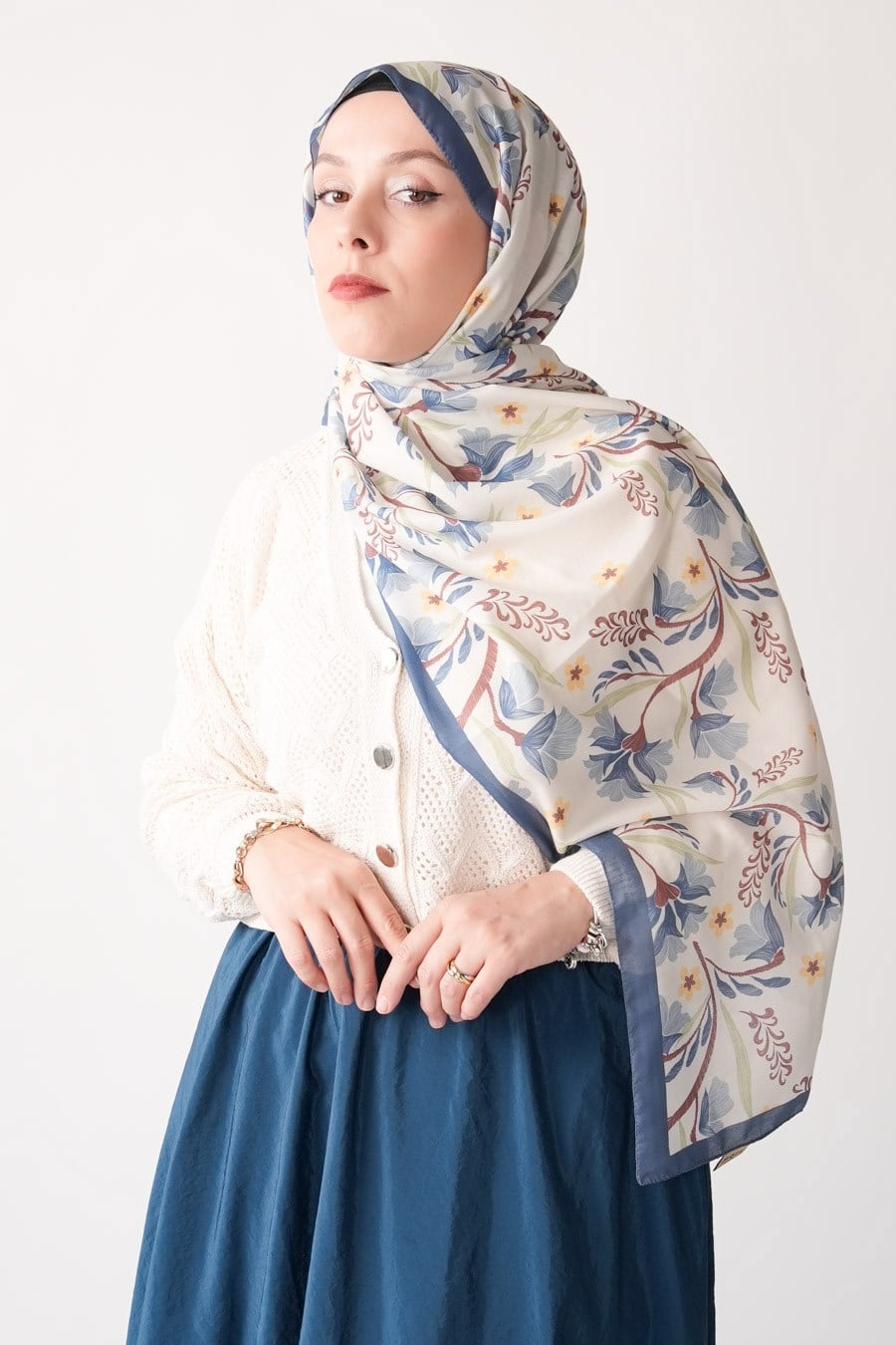 Lilas Desen Soft Şal Mavi