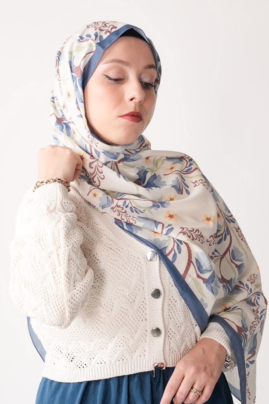 Lilas Desen Soft Şal Mavi