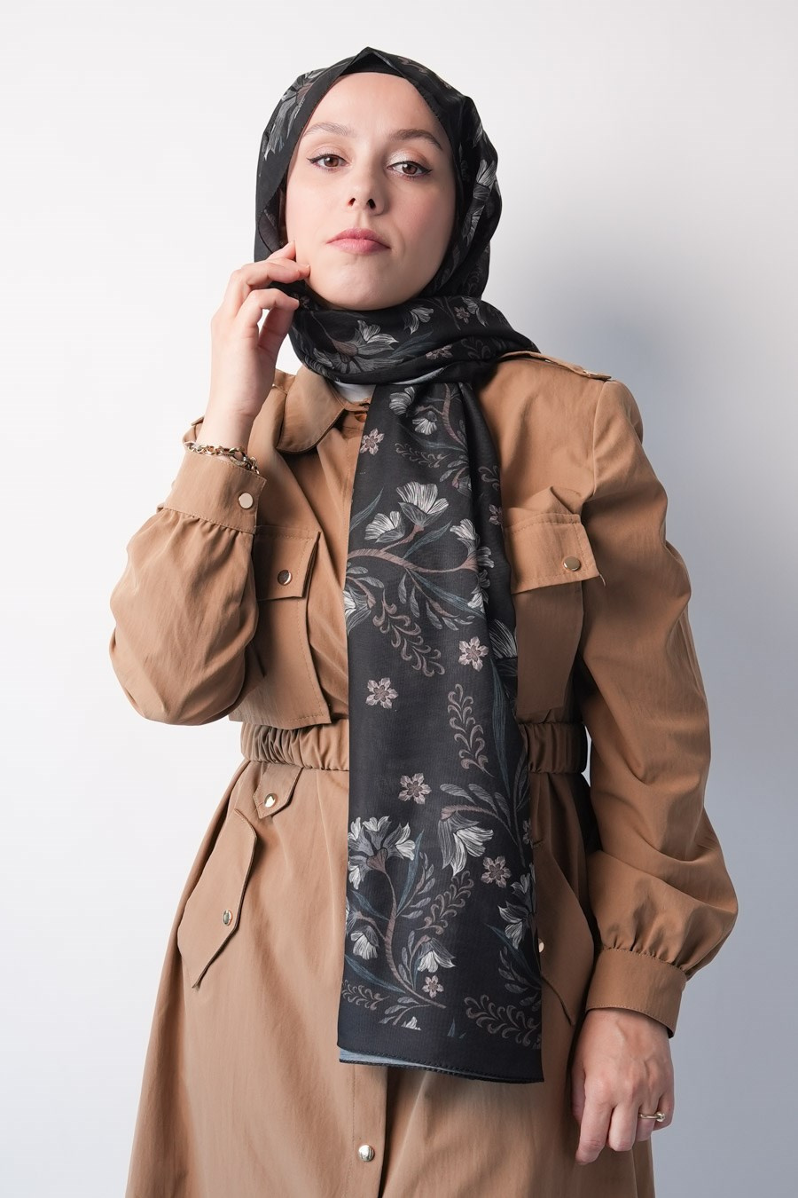 Lilas Desen Soft Şal Siyah