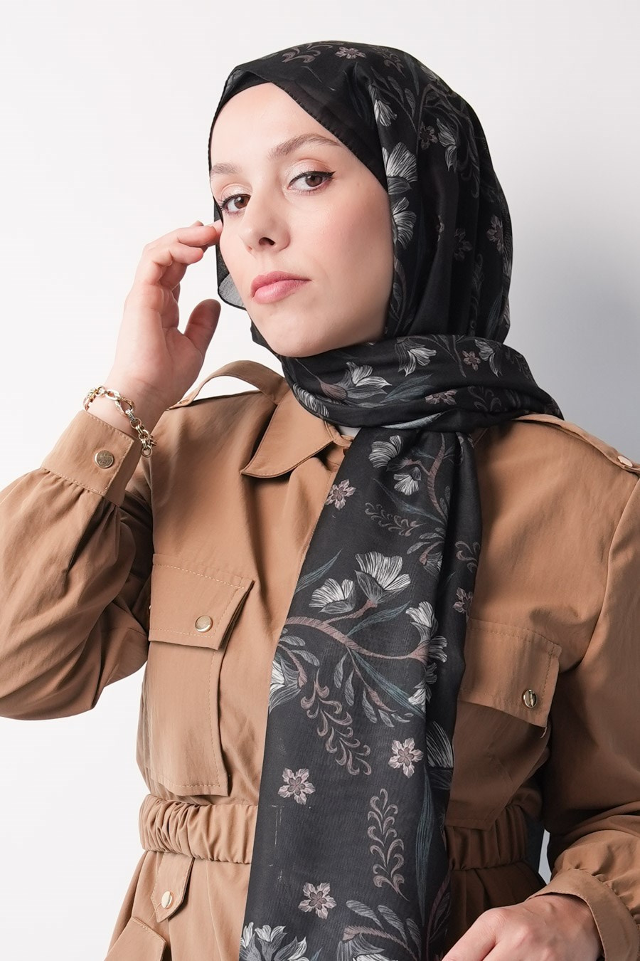 Lilas Desen Soft Şal Siyah