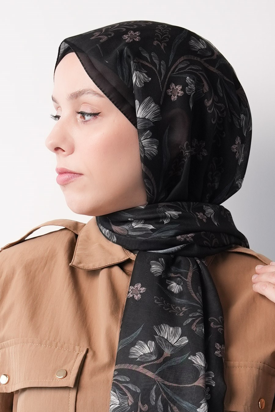 Lilas Desen Soft Şal Siyah