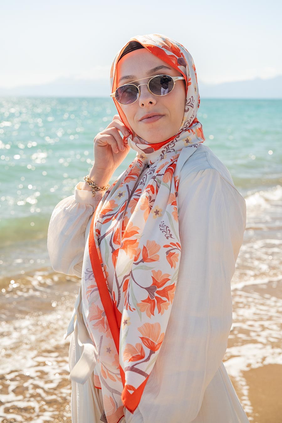 Lilas Desen Soft Şal Turuncu