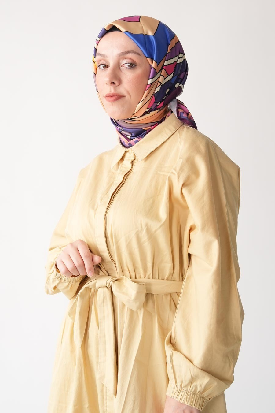 Lina Grid Desen İpeksi Rayon Eşarp Mor