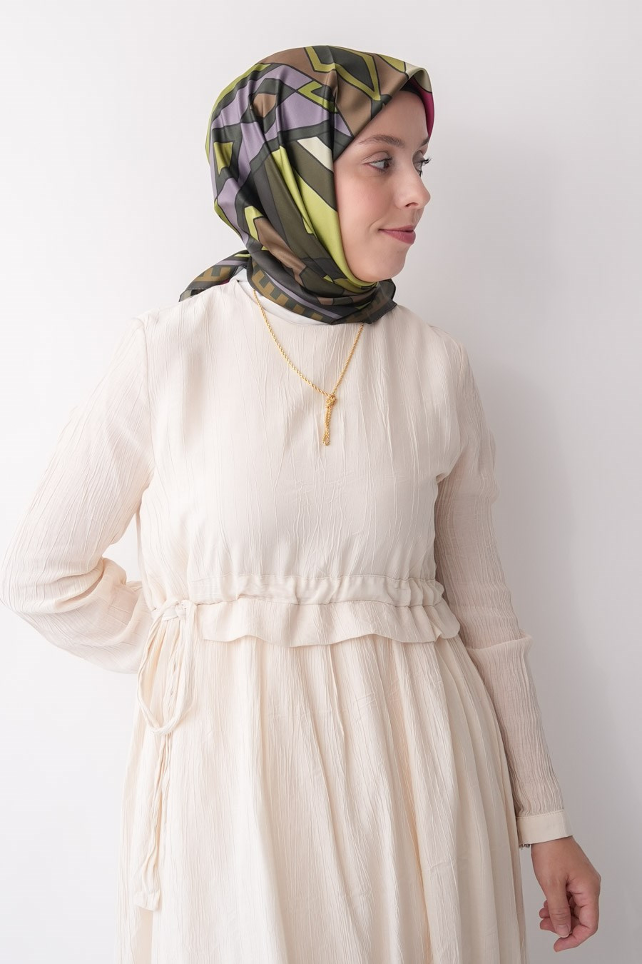 Lina Grid Desen İpeksi Rayon Eşarp Yeşil