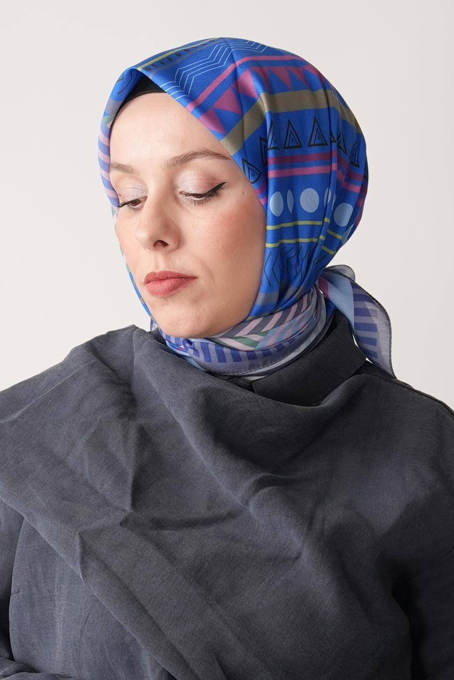 Lineer Desen Soft Eşarp Mavi
