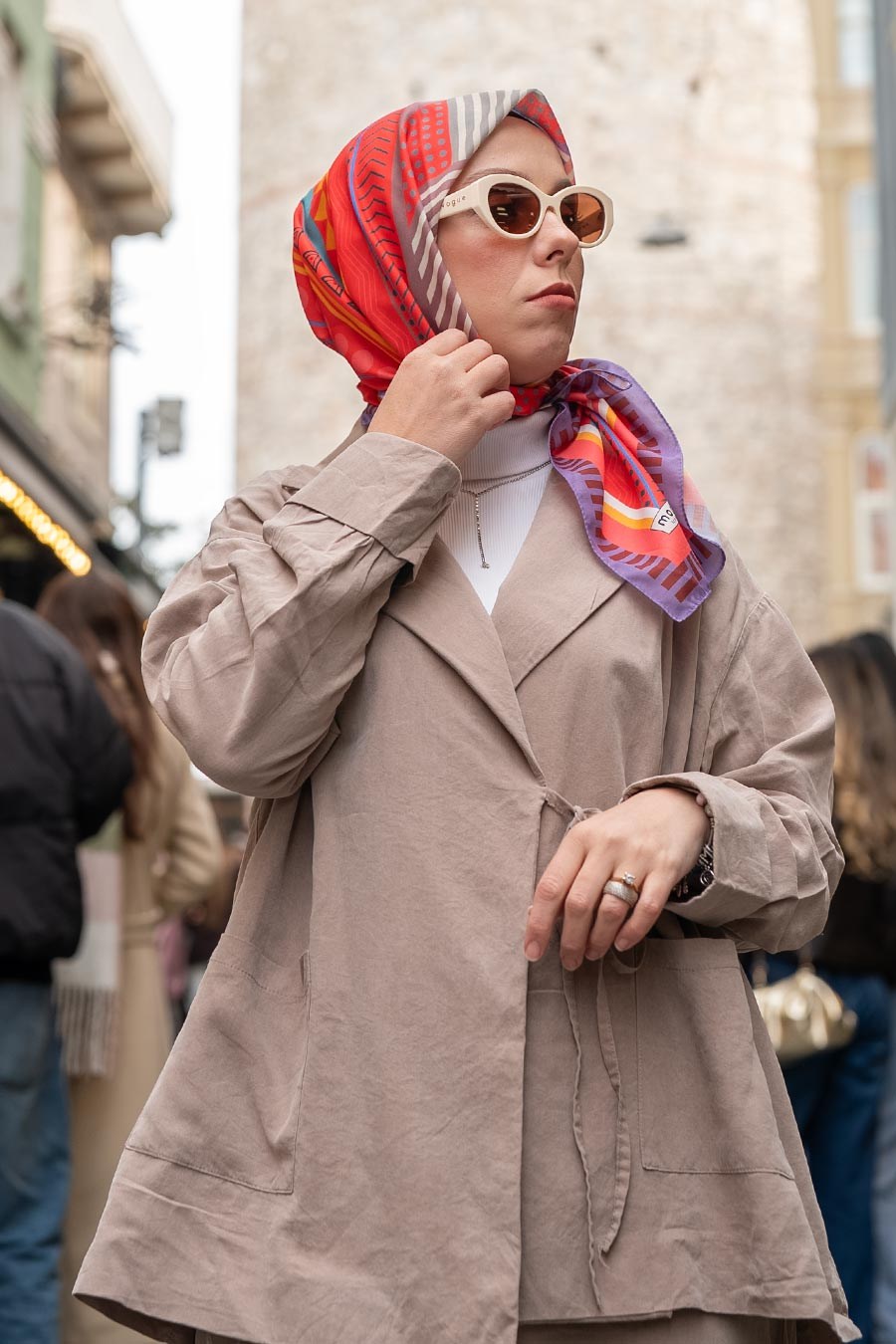 Lineer Desen Soft Eşarp Pembe