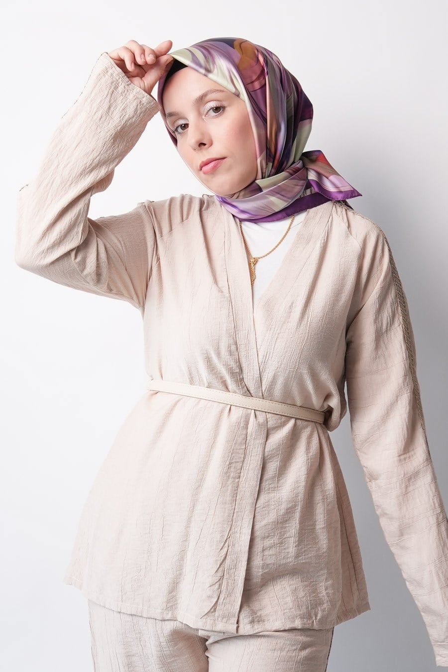 Lush Grove Desen İpeksi Rayon Eşarp Mor