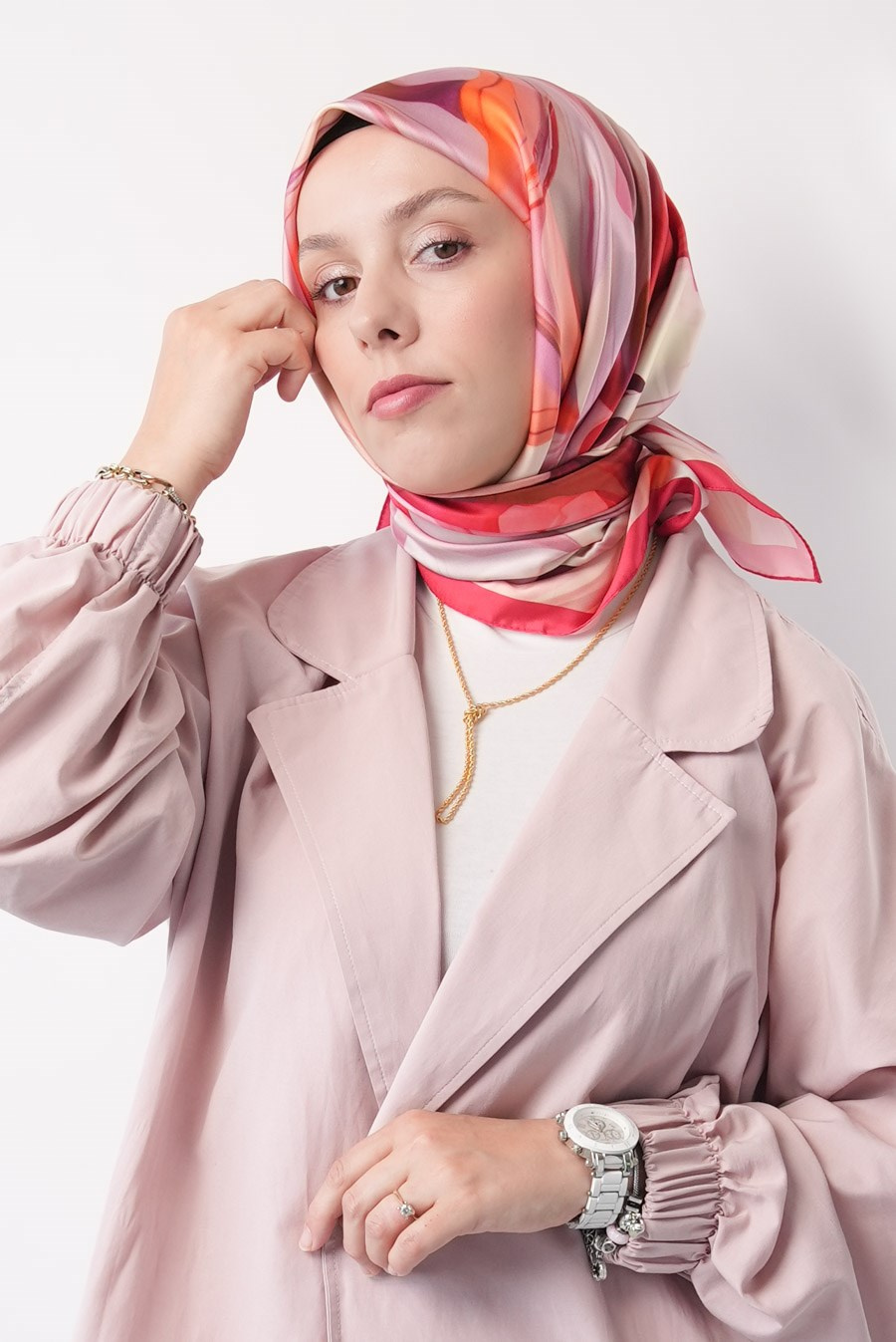 Lush Grove Desen İpeksi Rayon Eşarp Pembe