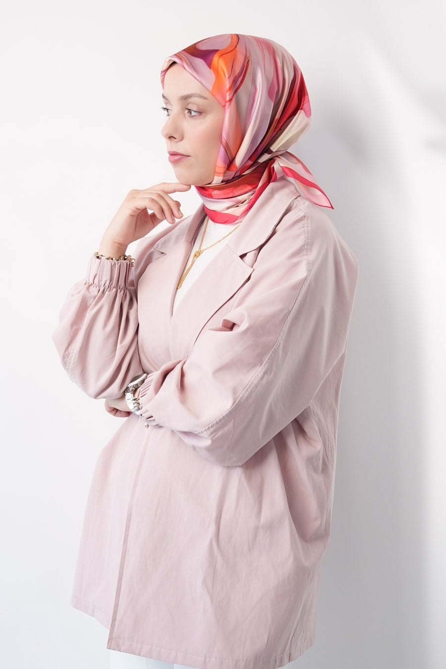 Lush Grove Desen İpeksi Rayon Eşarp Pembe
