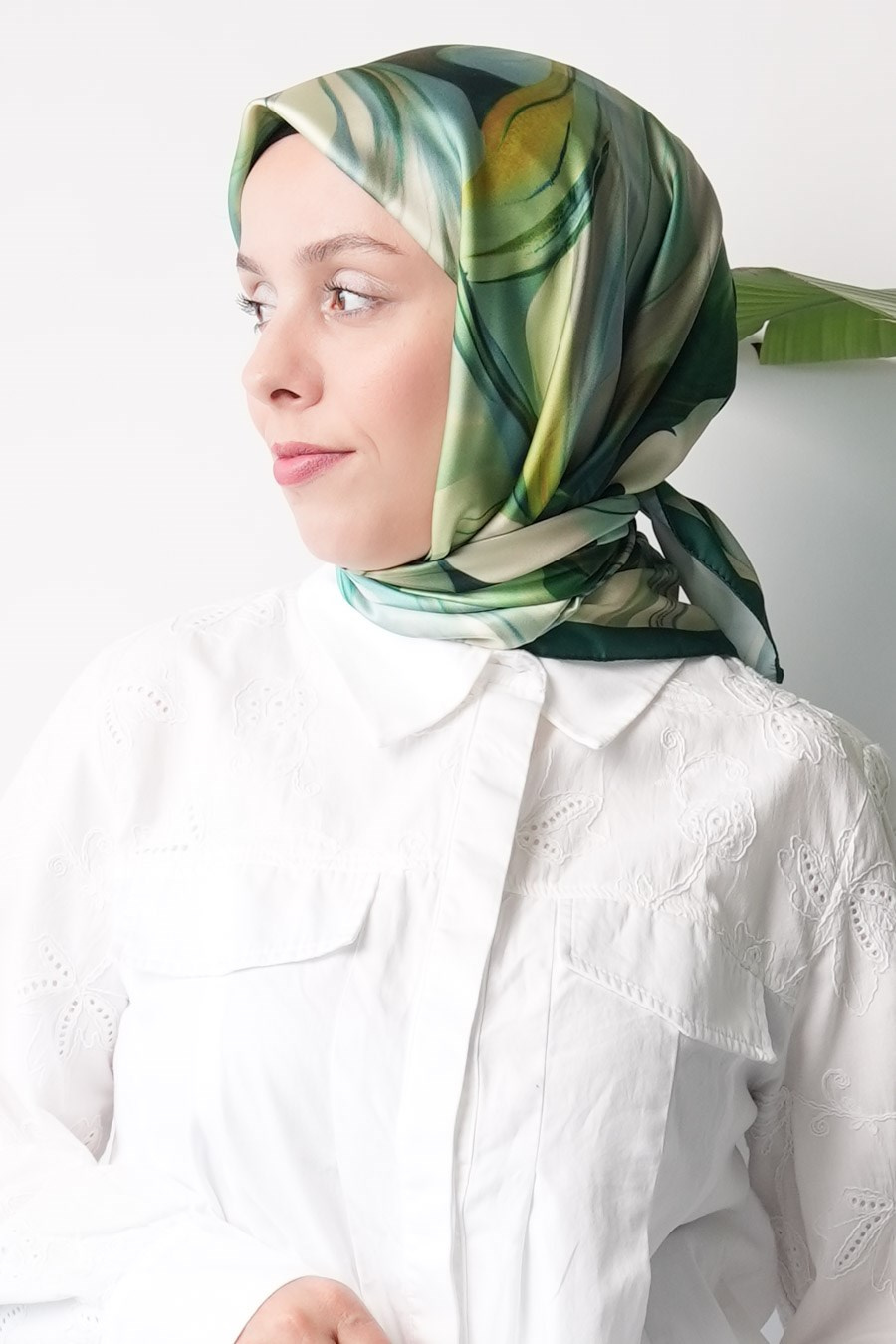 Lush Grove Desen İpeksi Rayon Eşarp Yeşil