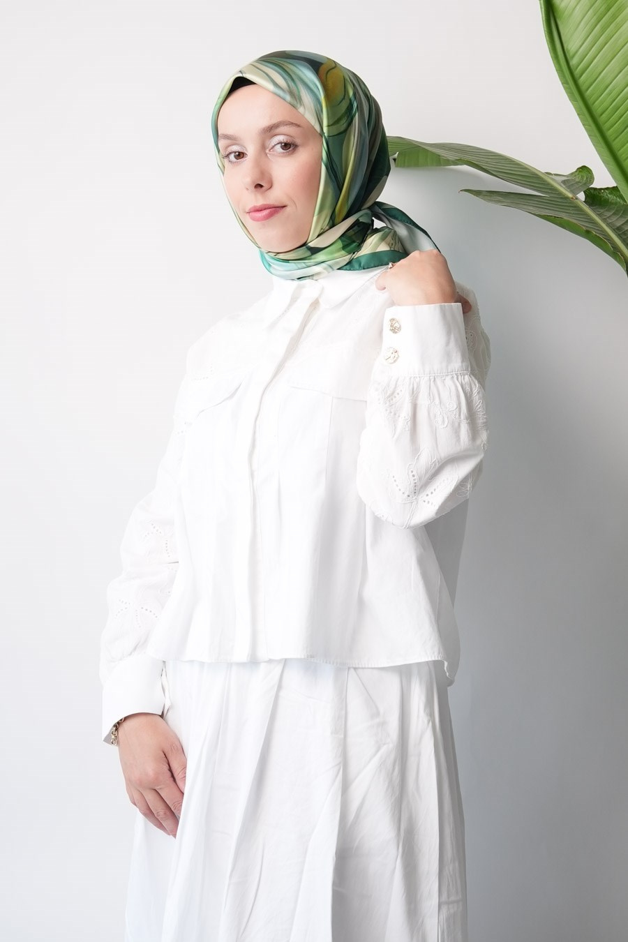 Lush Grove Desen İpeksi Rayon Eşarp Yeşil