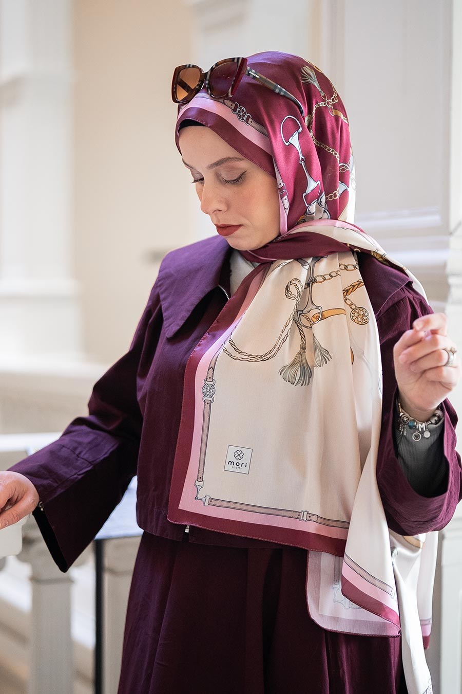 Lustre Desen Hint Vual Şal Bordo