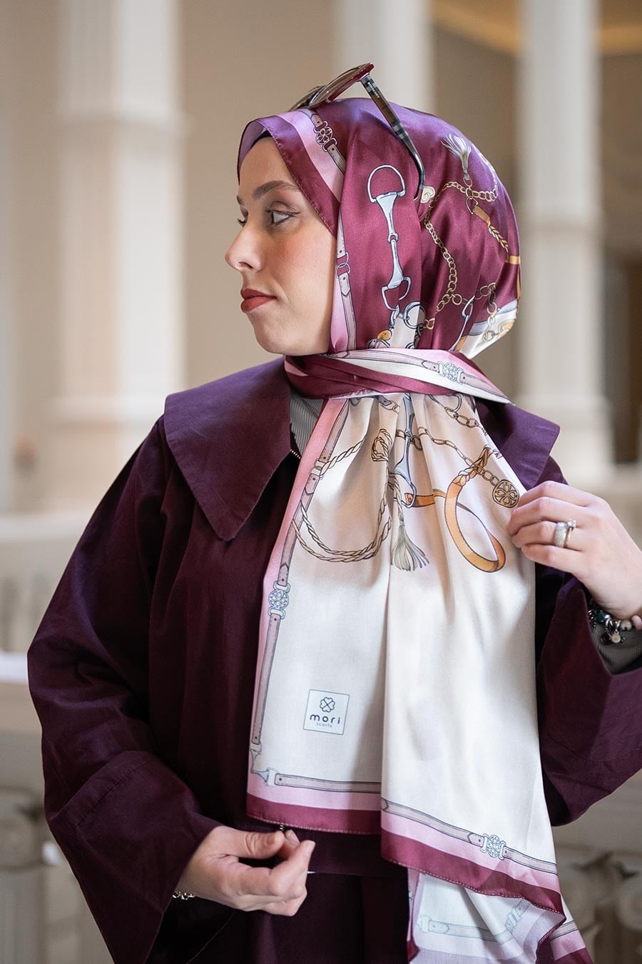 Lustre Desen Hint Vual Şal Bordo