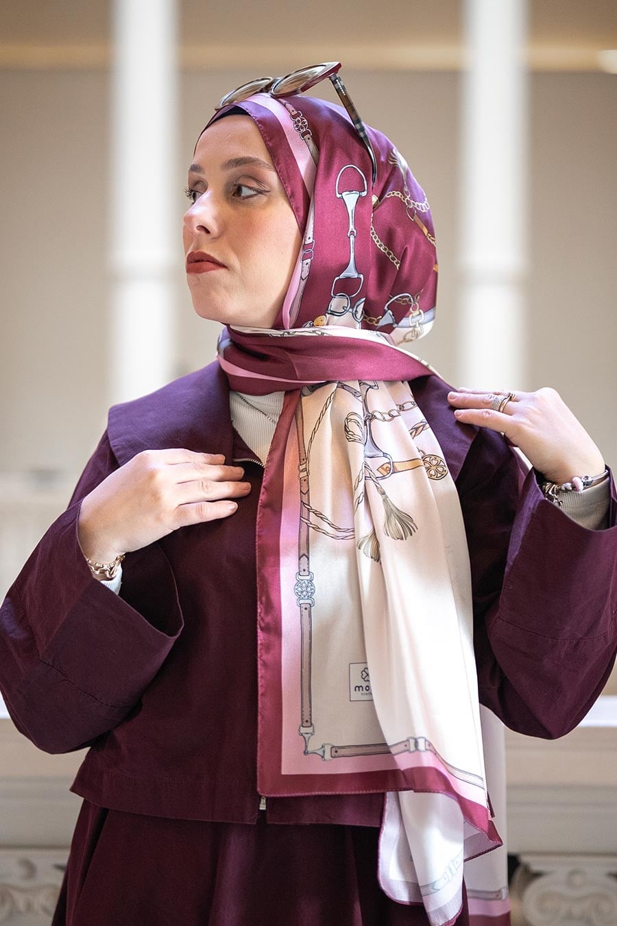 Lustre Desen Hint Vual Şal Bordo
