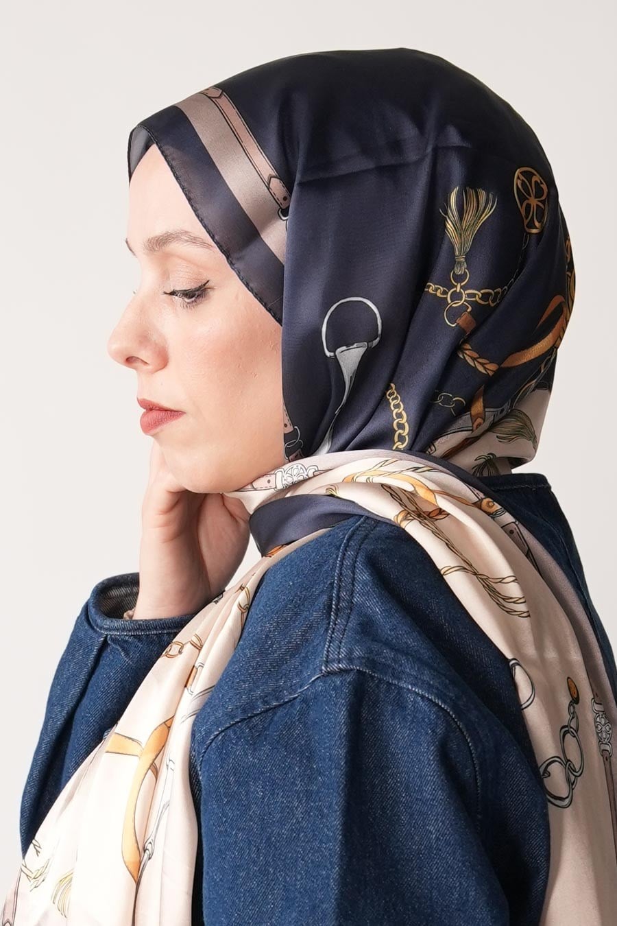 Lustre Desen Hint Vual Şal Lacivert