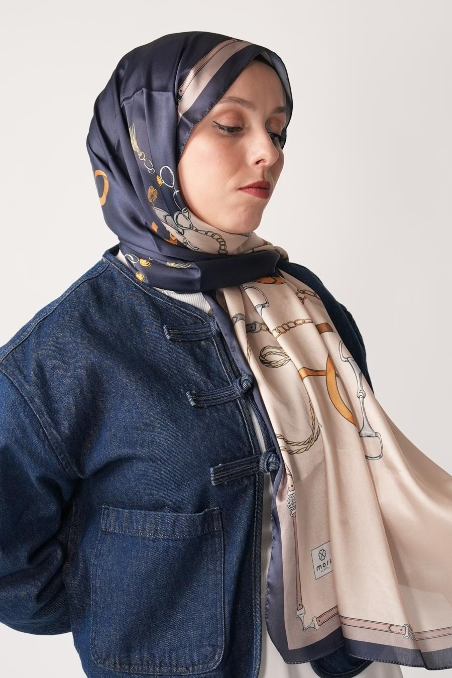 Lustre Desen Hint Vual Şal Lacivert