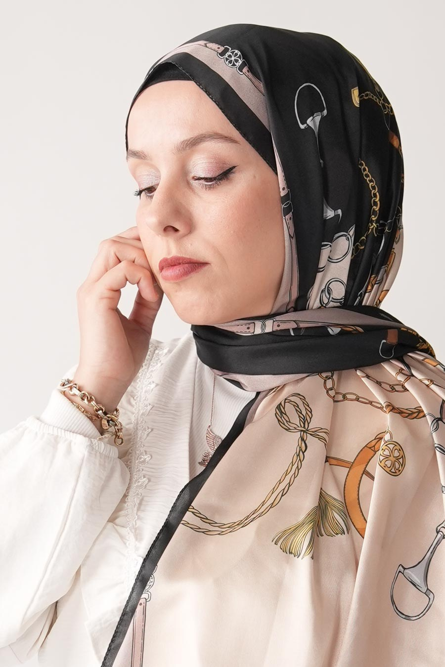 Lustre Desen Hint Vual Şal Siyah