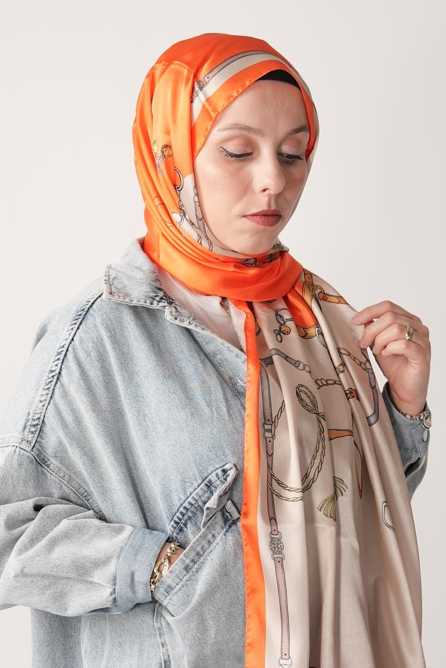 Lustre Desen Hint Vual Şal Turuncu