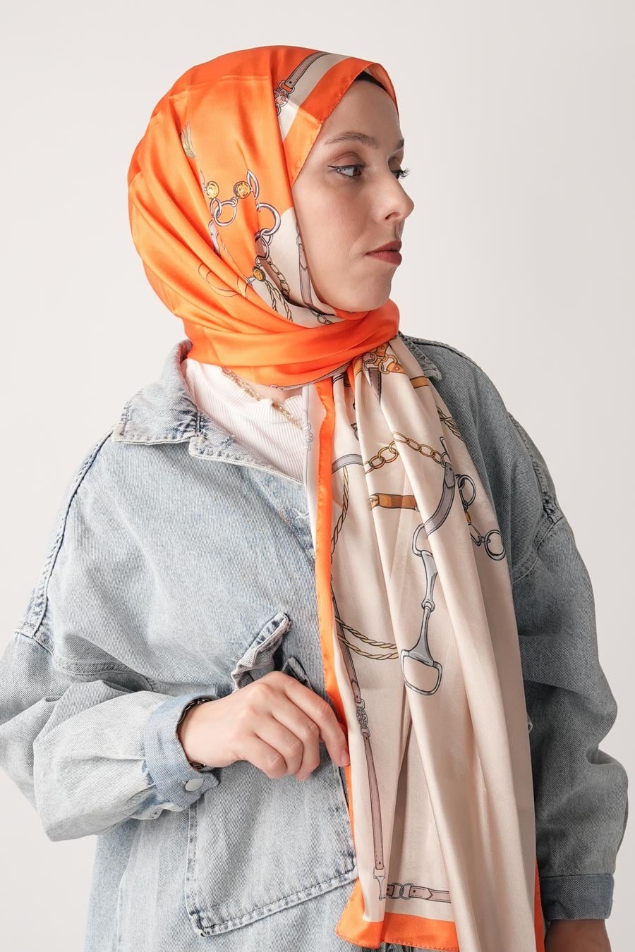 Lustre Desen Hint Vual Şal Turuncu
