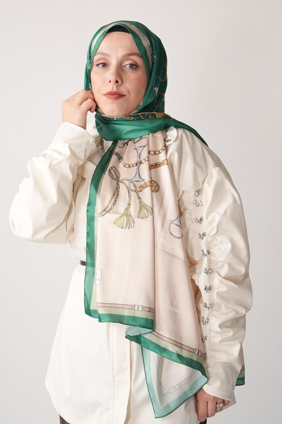Lustre Desen Hint Vual Şal Yeşil