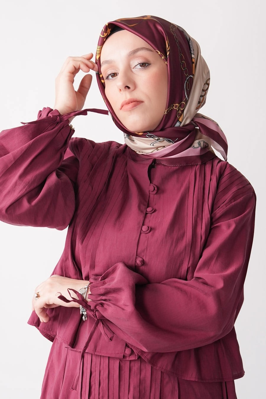 Lustre Desen İpeksi Rayon Eşarp Bordo