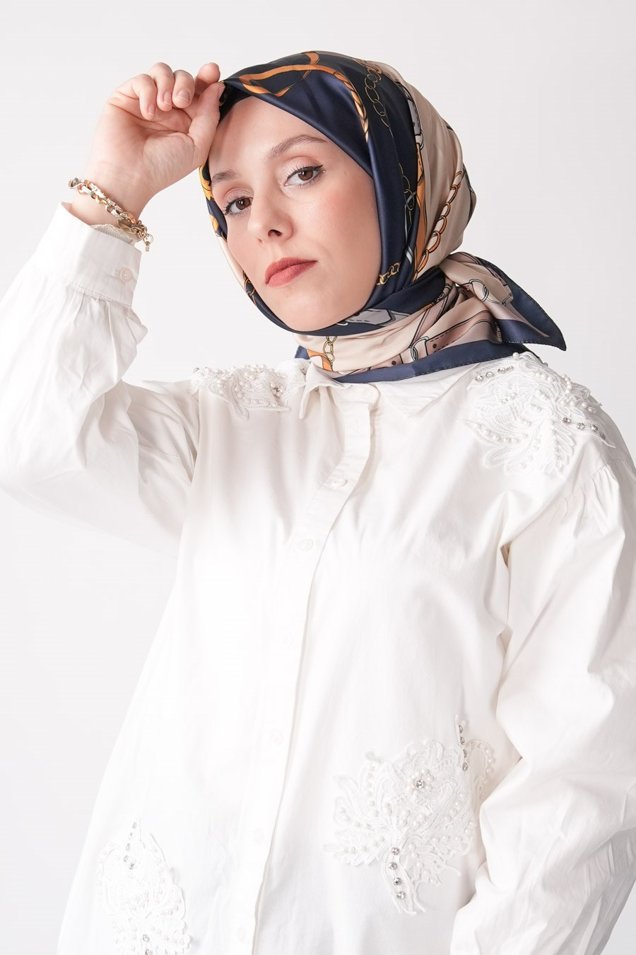 Lustre Desen İpeksi Rayon Eşarp Lacivert