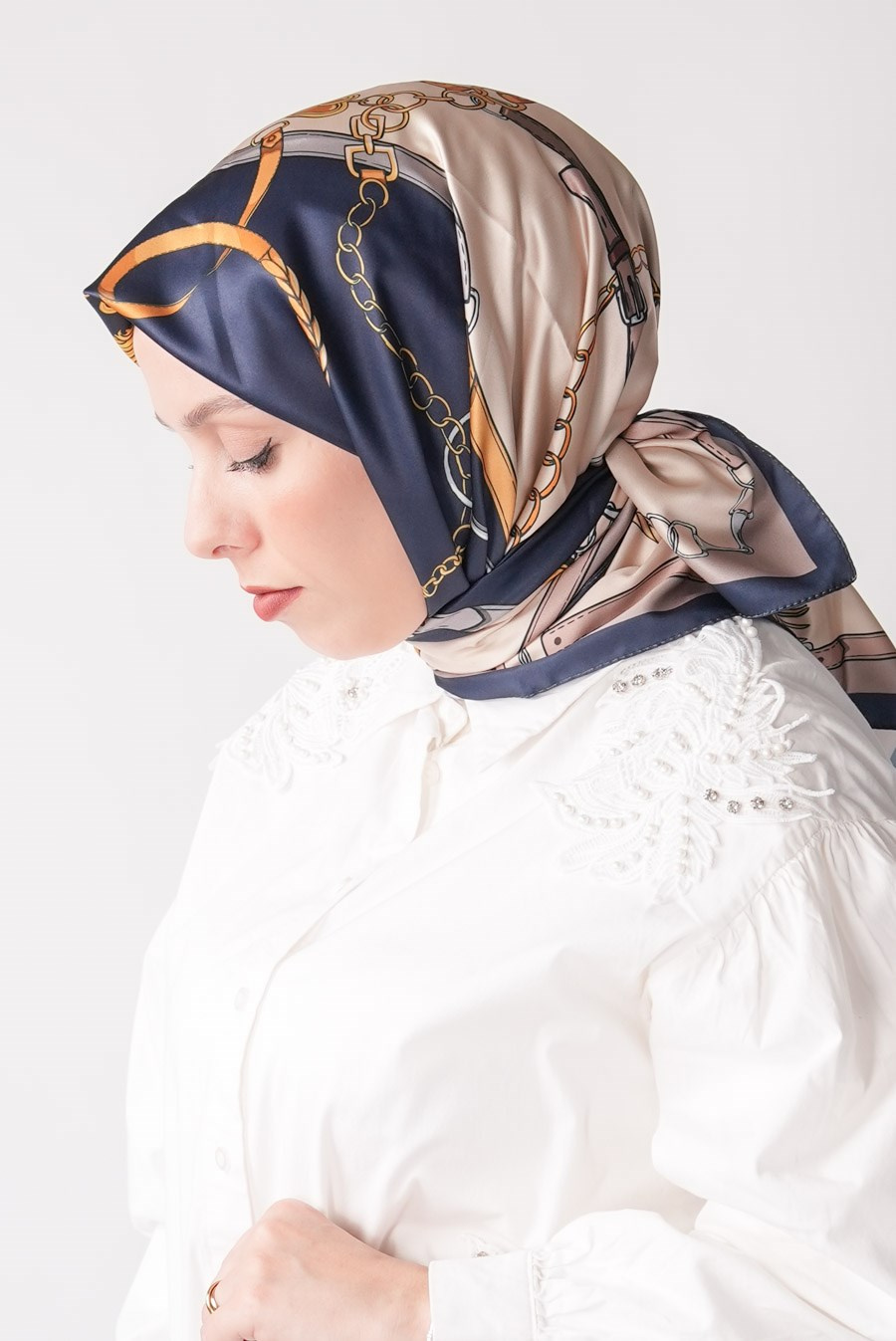 Lustre Desen İpeksi Rayon Eşarp Lacivert