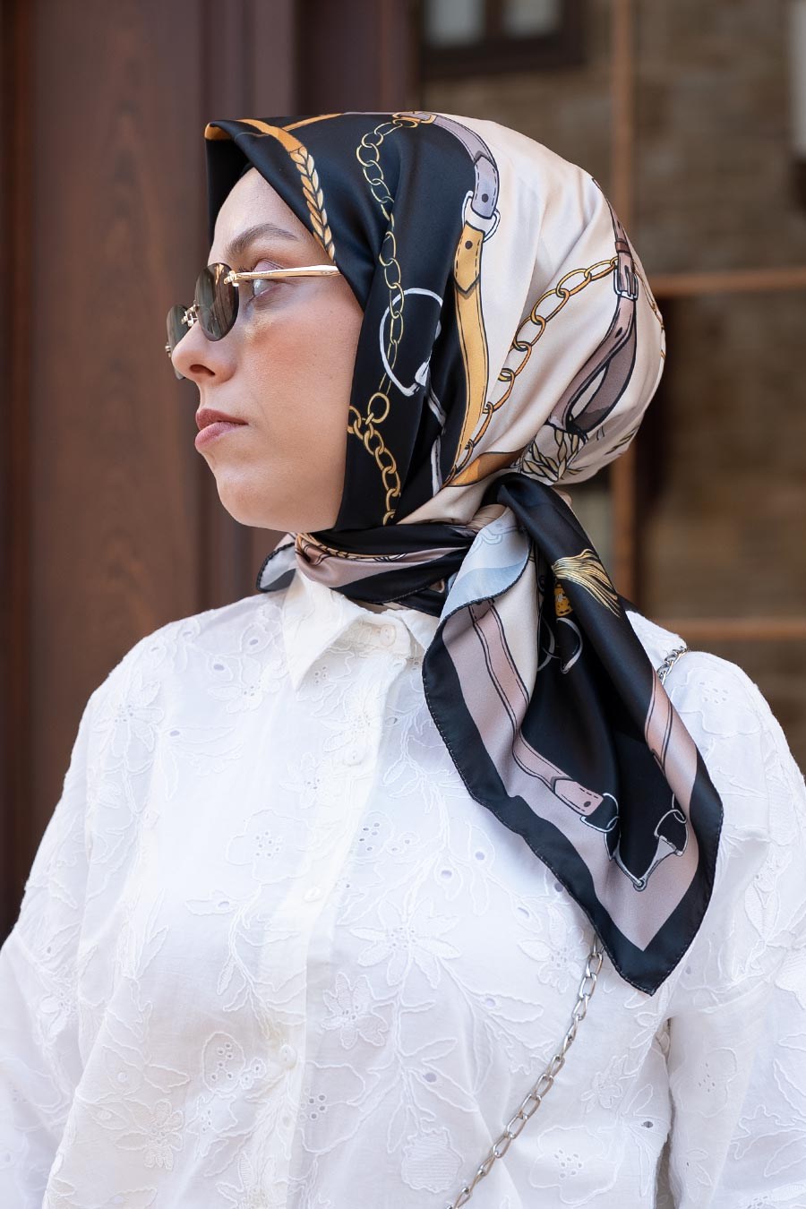 Lustre Desen İpeksi Rayon Eşarp Siyah